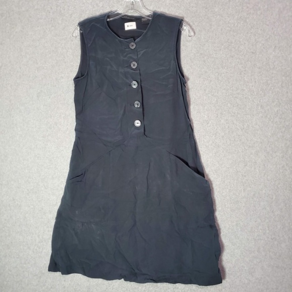 Armani Exchange Women Dress 6 Black Mini A-Line Button Up Sleeveless Pockets